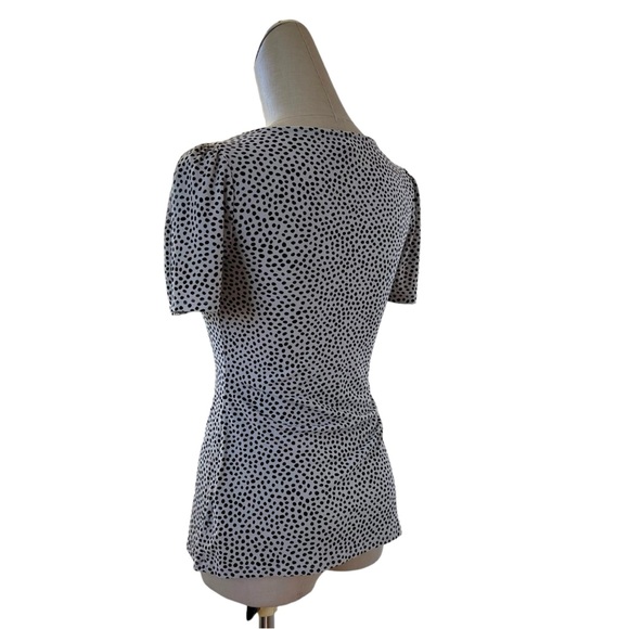 EXPRESS Top Puff Sleeve Polka Dot Sweetheart Neckline Black Gray XS - Picture 7 of 10